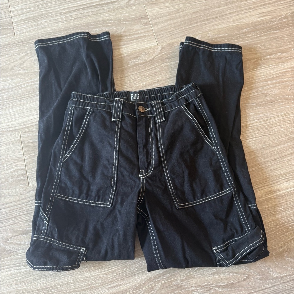 Black BDG Cargo Pants with White Stitching